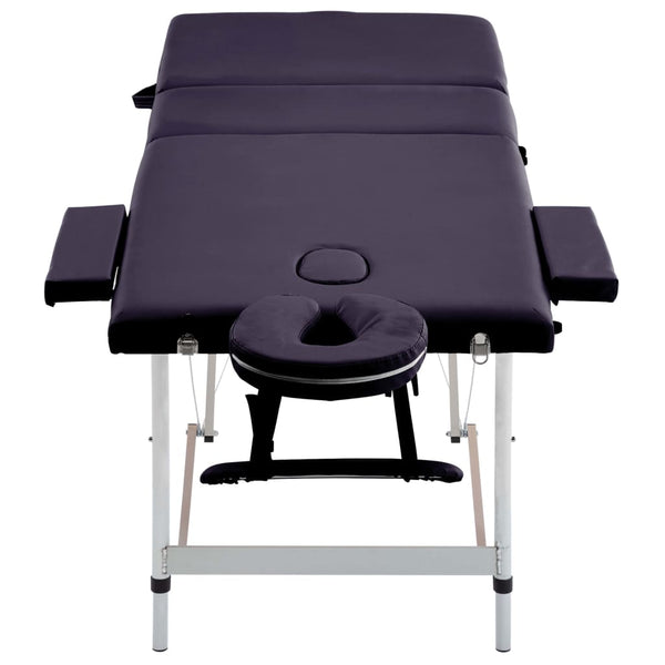 vidaXL Foldable 3-Zone Massage Table with Aluminum Frame Purple