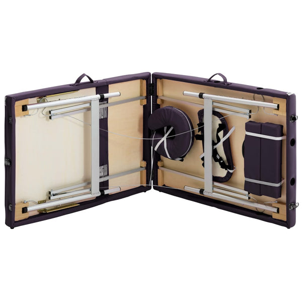 vidaXL Foldable 3-Zone Massage Table with Aluminum Frame Purple