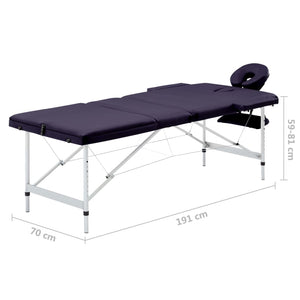 vidaXL Foldable 3-Zone Massage Table with Aluminum Frame Purple