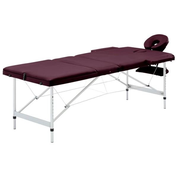 vidaXL Massage Table Foldable 3 Zones Aluminum Dark Purple