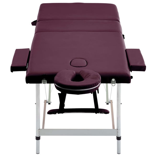 vidaXL Massage Table Foldable 3 Zones Aluminum Dark Purple