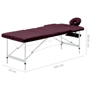 vidaXL Massage Table Foldable 3 Zones Aluminum Dark Purple