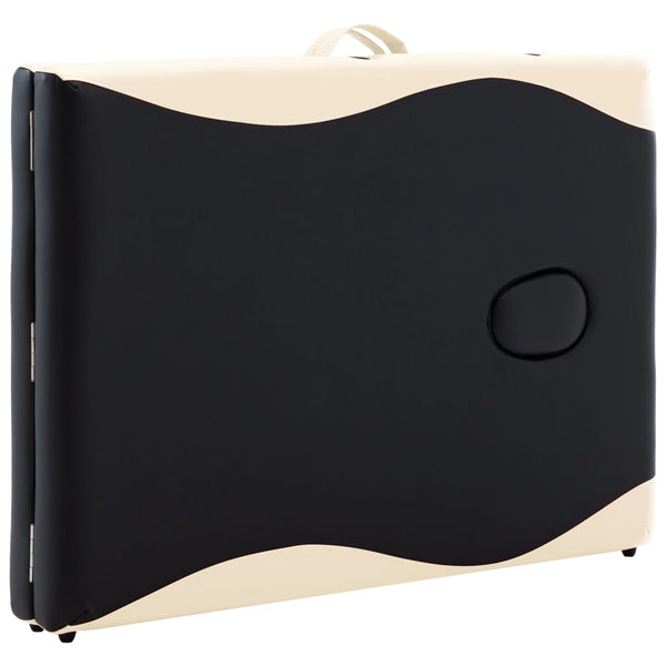 vidaXL Foldable 2-Zone Massage Table with Wooden Frame Black and Beige
