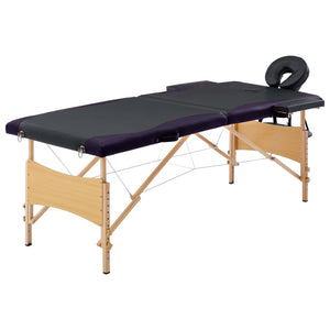 vidaXL Foldable 2-Zone Massage Table with Wooden Frame Black