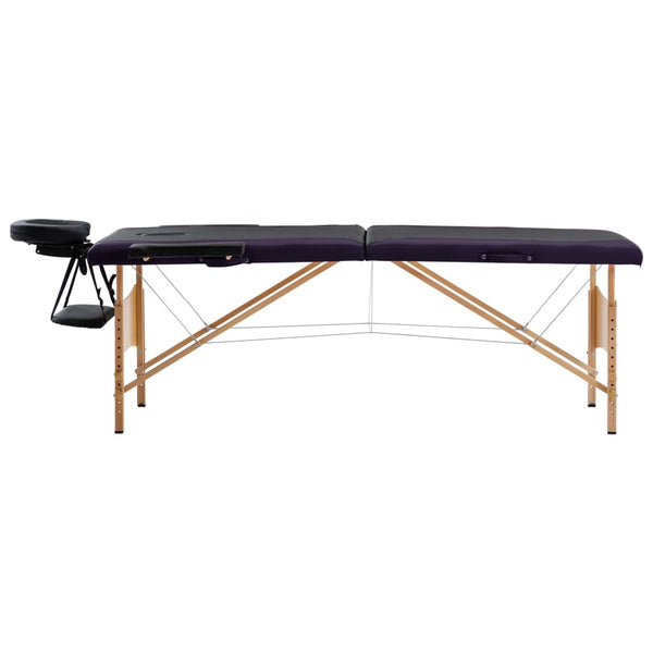 vidaXL Foldable 2-Zone Massage Table with Wooden Frame Black