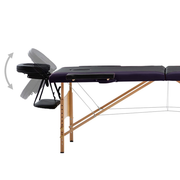 vidaXL Foldable 2-Zone Massage Table with Wooden Frame Black