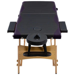 vidaXL Foldable 2-Zone Massage Table with Wooden Frame Black