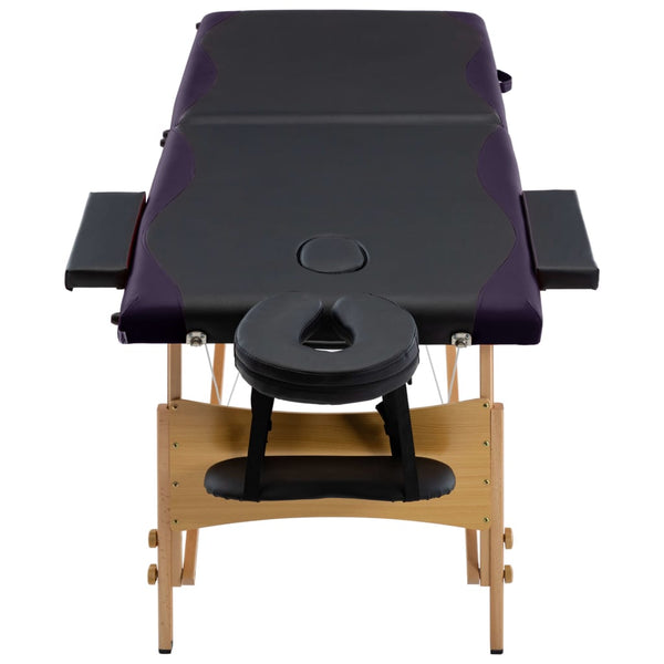 vidaXL Foldable 2-Zone Massage Table with Wooden Frame Black