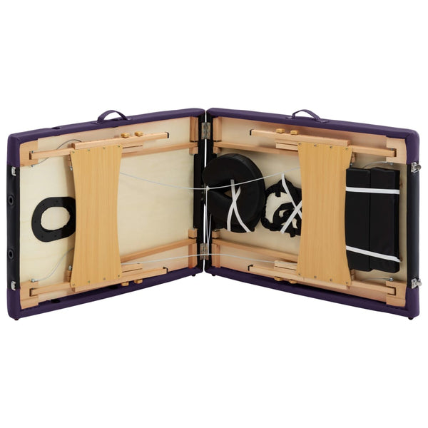 vidaXL Foldable 2-Zone Massage Table with Wooden Frame Black