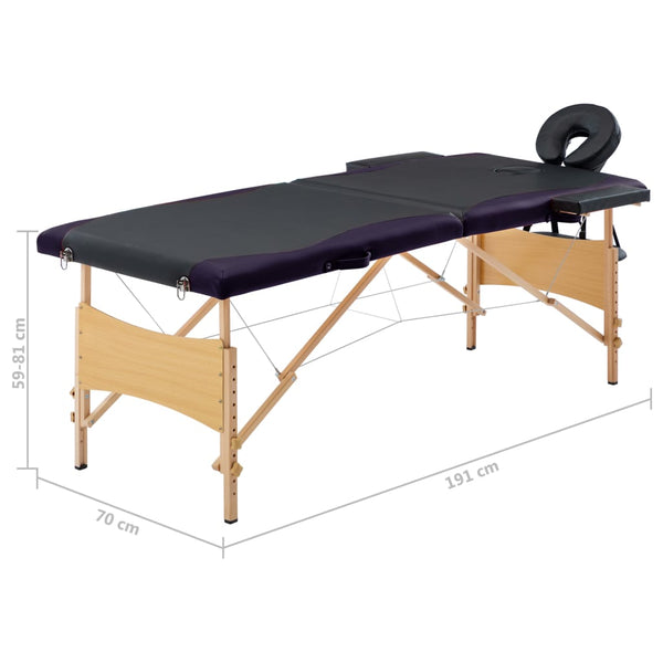 vidaXL Foldable 2-Zone Massage Table with Wooden Frame Black
