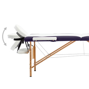vidaXL 2-Zone Foldable Massage Table with Wooden Frame White and Purple