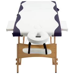 vidaXL 2-Zone Foldable Massage Table with Wooden Frame White and Purple