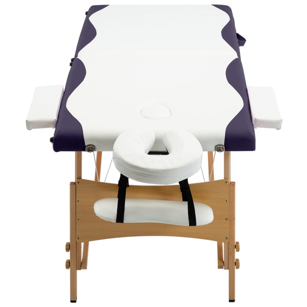 vidaXL 2-Zone Foldable Massage Table with Wooden Frame White and Purple