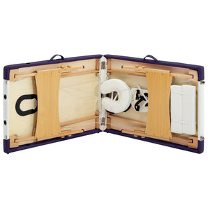 vidaXL 2-Zone Foldable Massage Table with Wooden Frame White and Purple
