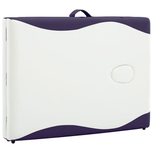 vidaXL 2-Zone Foldable Massage Table with Wooden Frame White and Purple
