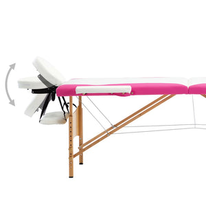 vidaXL 2-Zone Foldable Massage Table with Wooden Frame White and Pink