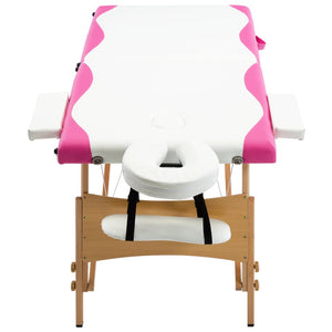 vidaXL 2-Zone Foldable Massage Table with Wooden Frame White and Pink