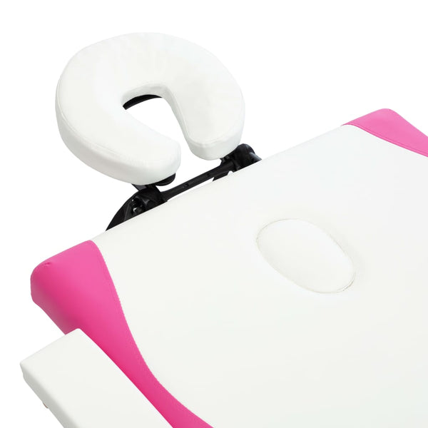 vidaXL 2-Zone Foldable Massage Table with Wooden Frame White and Pink