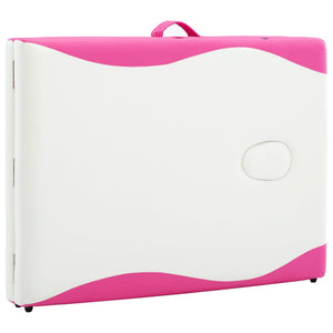 vidaXL 2-Zone Foldable Massage Table with Wooden Frame White and Pink