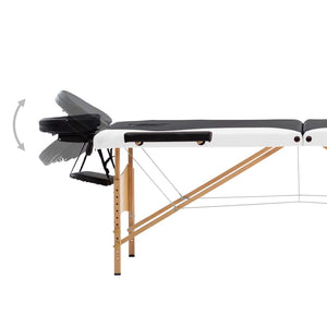 vidaXL 3-Zone Foldable Massage Table with Wooden Frame Black and White