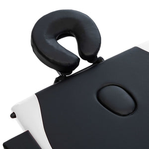 vidaXL 3-Zone Foldable Massage Table with Wooden Frame Black and White