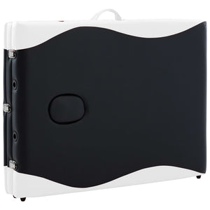 vidaXL 3-Zone Foldable Massage Table with Wooden Frame Black and White