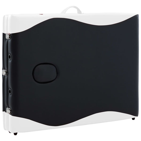 vidaXL 3-Zone Foldable Massage Table with Wooden Frame Black and White