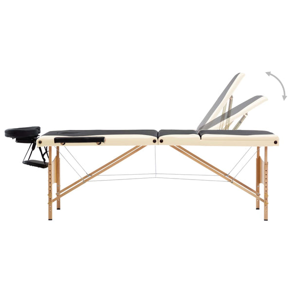 vidaXL Foldable 3-Zone Massage Table with Wooden Frame Black and Beige
