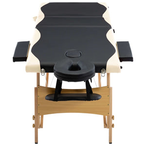 vidaXL Foldable 3-Zone Massage Table with Wooden Frame Black and Beige