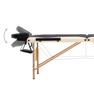 vidaXL Foldable 3-Zone Massage Table with Wooden Frame Black and Beige