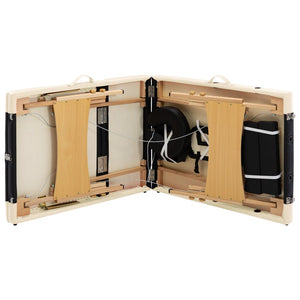 vidaXL Foldable 3-Zone Massage Table with Wooden Frame Black and Beige