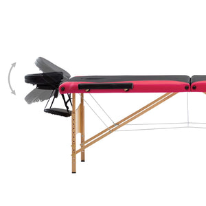vidaXL 3-Zone Foldable Massage Table with Wooden Frame Black and Pink
