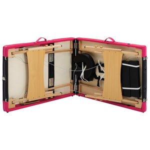 vidaXL 3-Zone Foldable Massage Table with Wooden Frame Black and Pink