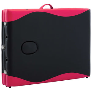 vidaXL 3-Zone Foldable Massage Table with Wooden Frame Black and Pink
