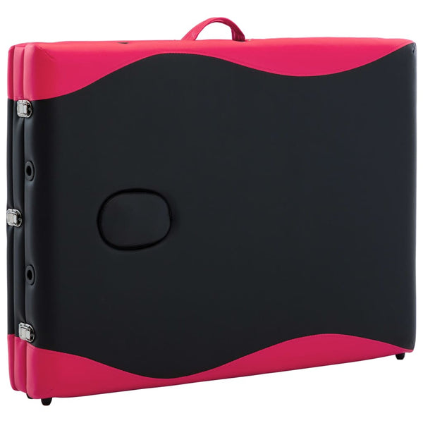 vidaXL 3-Zone Foldable Massage Table with Wooden Frame Black and Pink