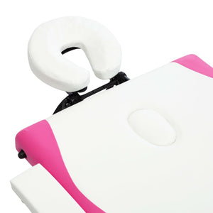 vidaXL 3-Zone Foldable Massage Table with Wooden Frame White and Pink