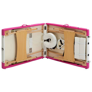 vidaXL 3-Zone Foldable Massage Table with Wooden Frame White and Pink