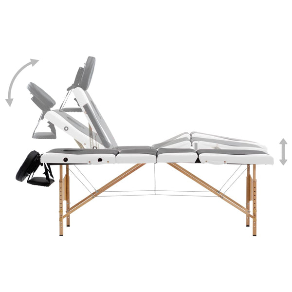 vidaXL Foldable 4-Zone Massage Table with Wooden Frame Black and White