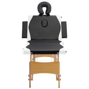 vidaXL Foldable 4-Zone Massage Table with Wooden Frame Black and White