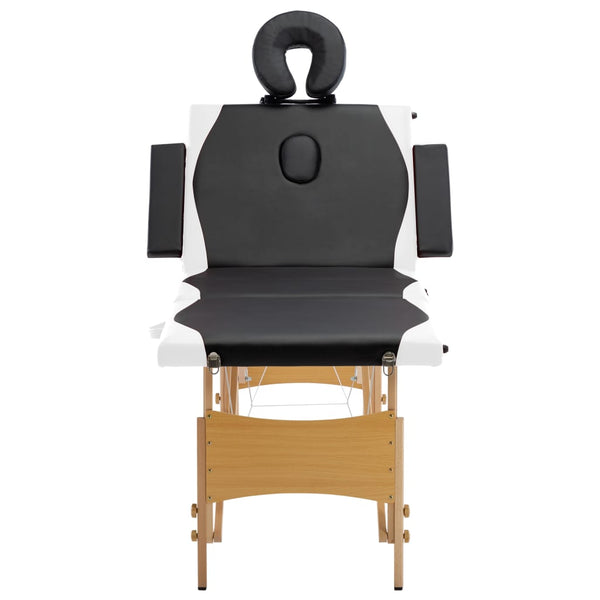 vidaXL Foldable 4-Zone Massage Table with Wooden Frame Black and White