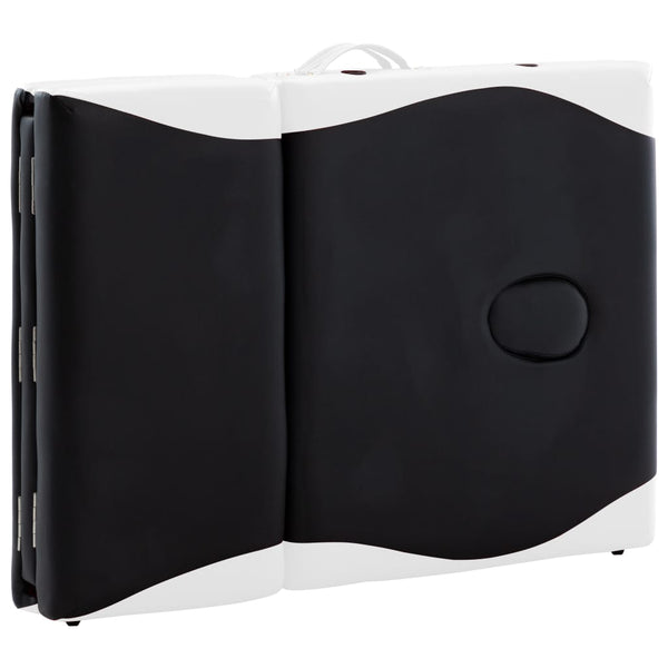vidaXL Foldable 4-Zone Massage Table with Wooden Frame Black and White