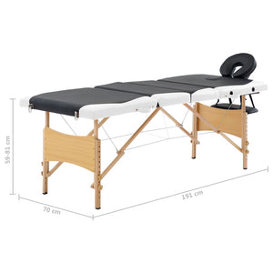 vidaXL Foldable 4-Zone Massage Table with Wooden Frame Black and White