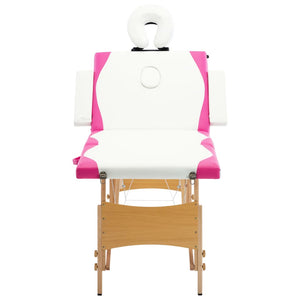 vidaXL Foldable 4-Zone Massage Table with Wooden Frame White and Pink