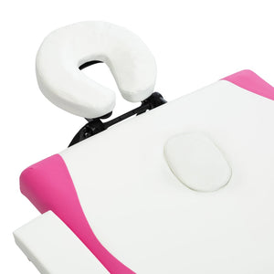 vidaXL Foldable 4-Zone Massage Table with Wooden Frame White and Pink