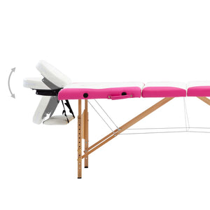 vidaXL Foldable 4-Zone Massage Table with Wooden Frame White and Pink