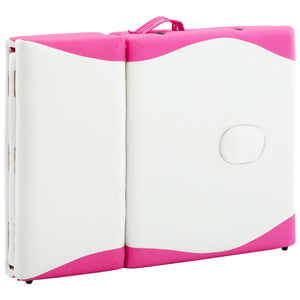 vidaXL Foldable 4-Zone Massage Table with Wooden Frame White and Pink
