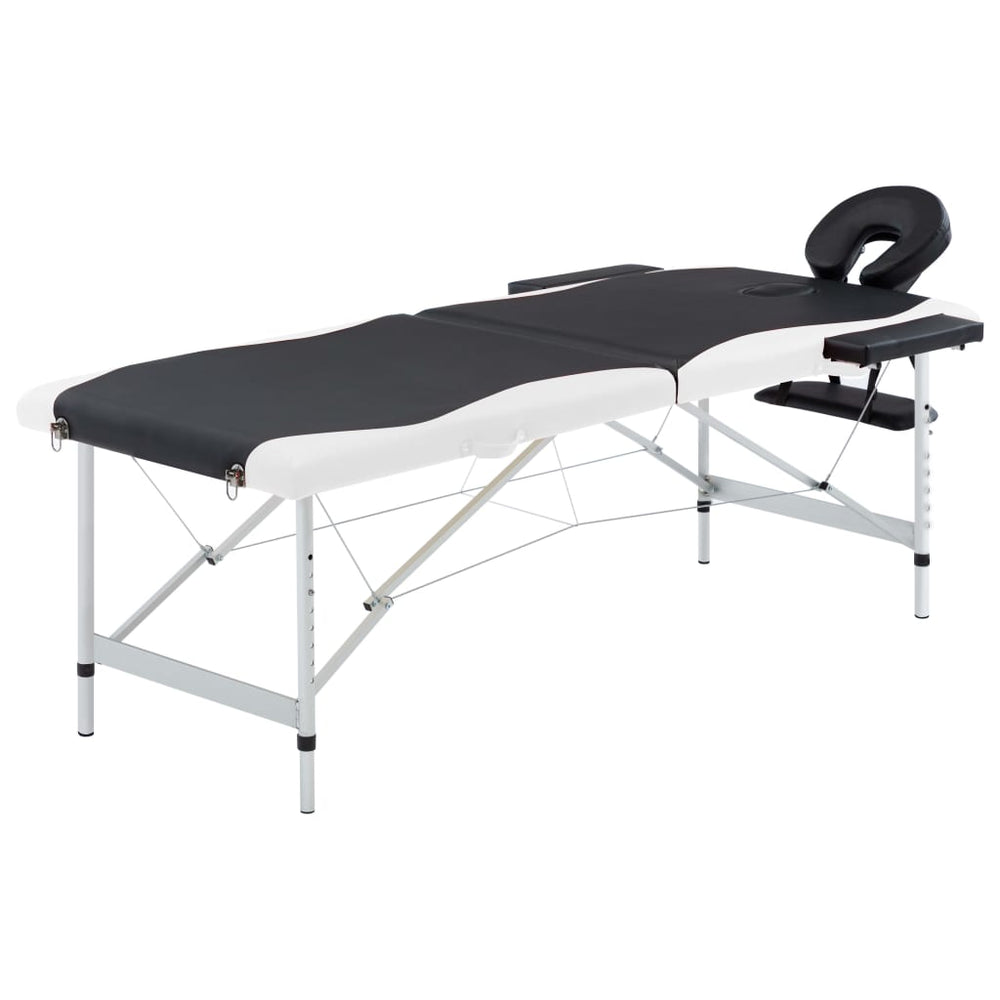 vidaXL Foldable Massage Table 2-Zone Aluminum Frame Black and White