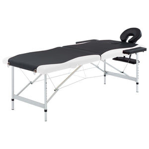 vidaXL Foldable Massage Table 2-Zone Aluminum Frame Black and White