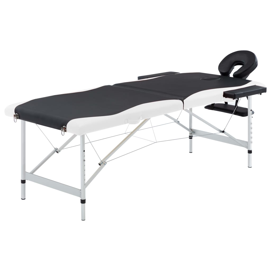 vidaXL Foldable Massage Table 2-Zone Aluminum Frame Black and White
