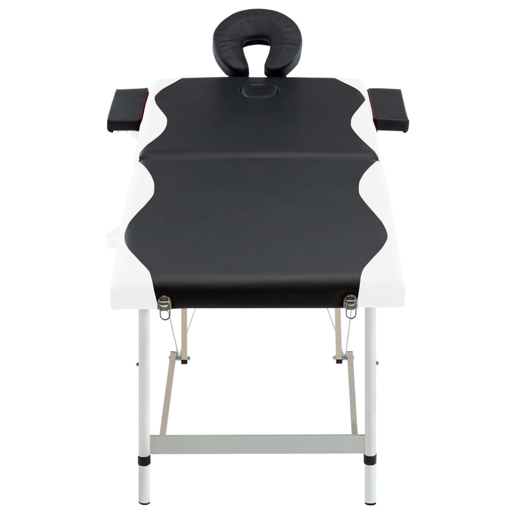vidaXL Foldable Massage Table 2-Zone Aluminum Frame Black and White